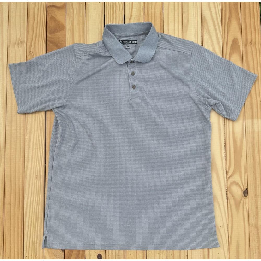 Pebble Beach Golf Polo Shirt Grey Dry-Luxe Performance Short Sleeve Size Large